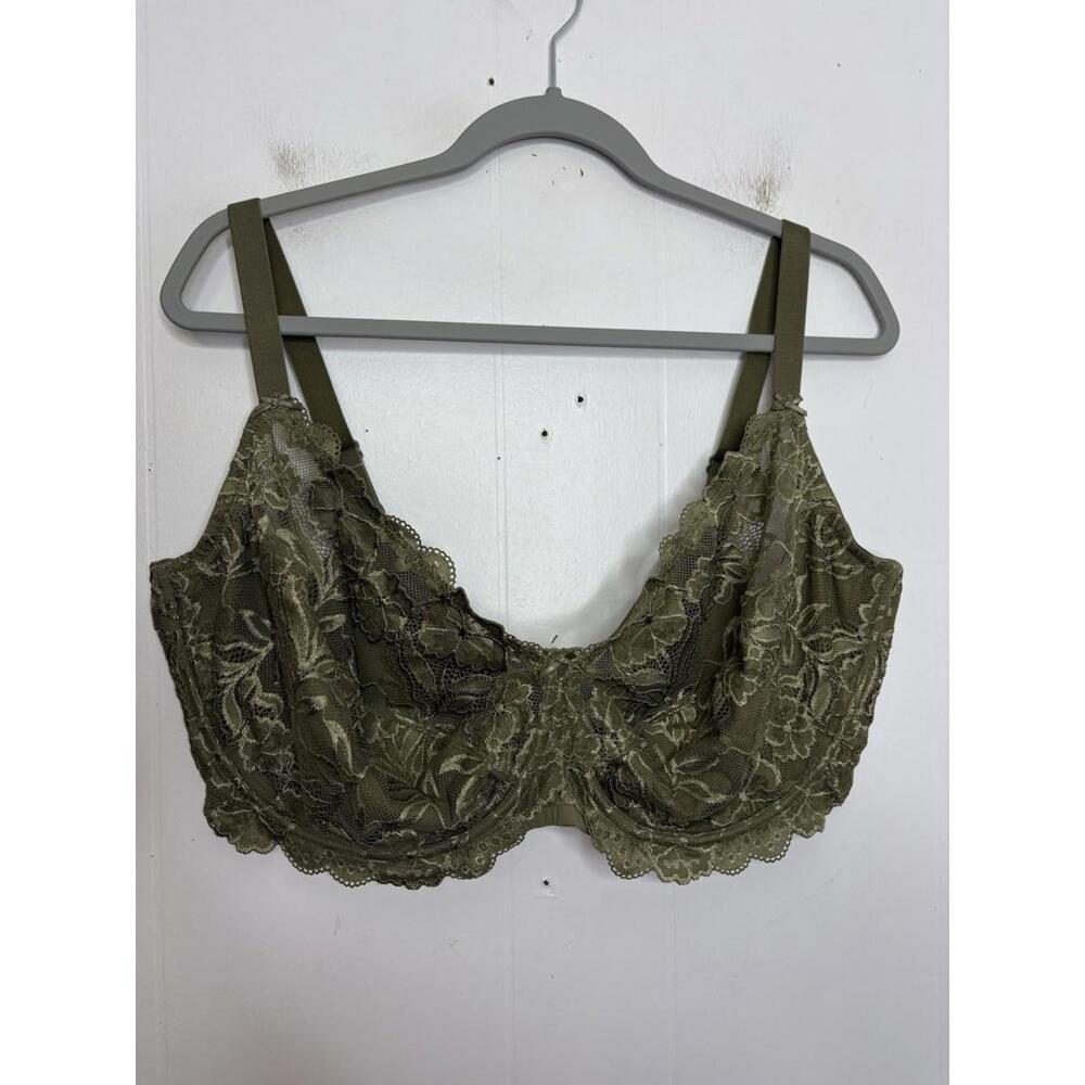 Delimira Bra Womens 44H Lace Underwires Deep Earthy Green Unpadded Sexy Full Cup